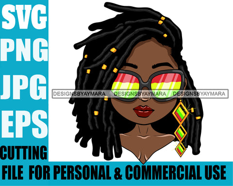 Afro Lili Black Girl Woman Cannabis Colorful Sunglasses Earrings Glamour Queen Melanin Dreadlocks Hair Style Personal & Commercial Use SVG Cutting Files For Silhouette Cricut More