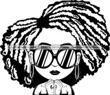 Afro Lili Black Girl Woman Sunglasses Big Eyes Earrings Glamour Queen Melanin Afro Hair Style  B/W SVG Cutting Files For Silhouette Cricut More