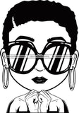 Afro Lili Black Girl Woman Sunglasses Big Eyes Earrings Glamour Queen Melanin Short Hair Style  B/W SVG Cutting Files For Silhouette Cricut More