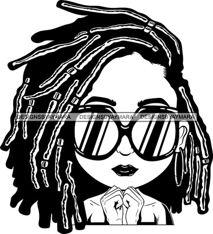 Afro Lili Black Girl Woman Sunglasses Big Eyes Earrings Glamour Queen Melanin Dreadlocks Hair Style  B/W SVG Cutting Files For Silhouette Cricut More