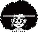Afro Lili Black Girl Woman Sunglasses Big Eyes Earrings Glamour Queen Melanin Afro Hair Style  B/W SVG Cutting Files For Silhouette Cricut More