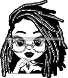 Afro Lili Black Girl Woman Glasses Big Eyes Earrings Glamour Queen Melanin Dreadlocks Hair Style  B/W SVG Cutting Files For Silhouette Cricut More