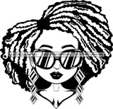 Afro Lili Black Girl Woman Sunglasses Big Eyes Earrings Glamour Queen Melanin Afro Hair Style  B/W SVG Cutting Files For Silhouette Cricut More