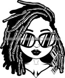 Afro Lili Black Girl Woman Sunglasses Big Eyes Earrings Glamour Queen Melanin Dreadlocks Hair Style  B/W SVG Cutting Files For Silhouette Cricut More