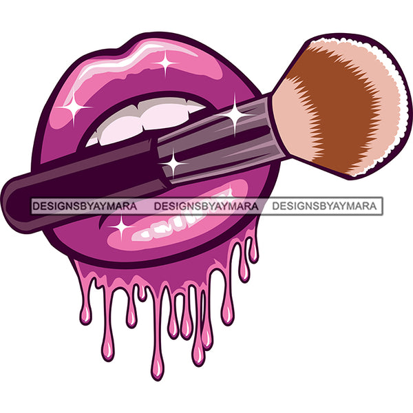 Lipstick Lip Bright Lips Teeth Holding Powder Brush Dripping SVG JPG PNG Vector Clipart Cricut Silhouette Cut Cutting