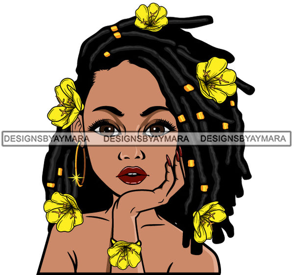 Afro Black Woman Portrait Melanin Ebony Flowers Dreadlocks Hairstyle SVG JPG PNG Vector Designs Cutting Files For Circuit Silhouette