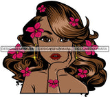 Afro Black Woman Portrait Melanin Ebony Flowers Wavy Hairstyle SVG JPG PNG Vector Designs Cutting Files For Circuit Silhouette