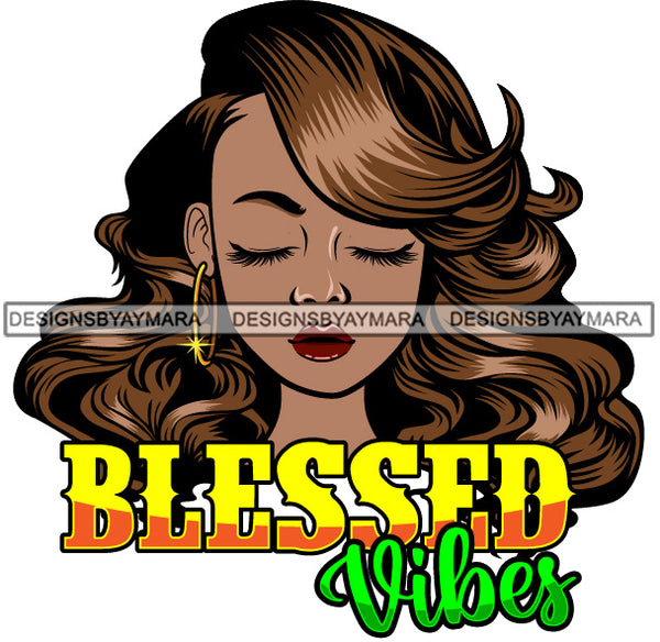 Afro Black Woman Portrait Blessed Vibes Wavy Hairstyle SVG JPG PNG Vector Designs Cutting Files For Circuit Silhouette