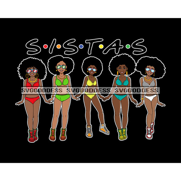 Sista's With Afro In Bathing Suits JPG PNG  Clipart Cricut Silhouette Cut Cutting