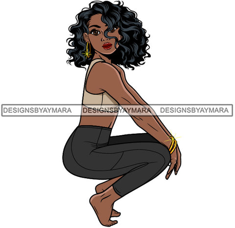 Lola Afro Sexy Sensual Squatting Position Fit Woman Urban Hipster Girl Big Eyes Boss Lady Nubian Queen Melanin Popping SVG Cutting Files For Silhouette Cricut and More