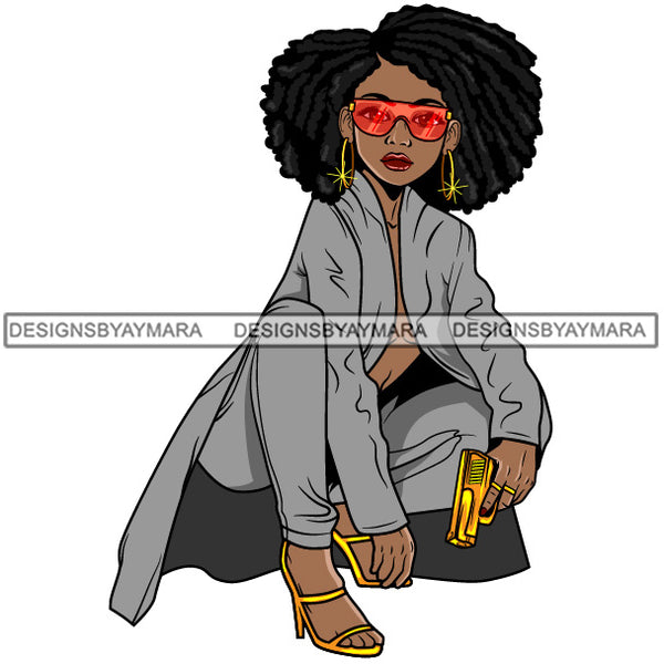 Lola Afro Gangster Caring Handgun Classy Outfit Cool Glasses Urban Street Hipster Girl Boss Lady Nubian Queen Melanin Popping SVG Cutting Files For Silhouette Cricut and More