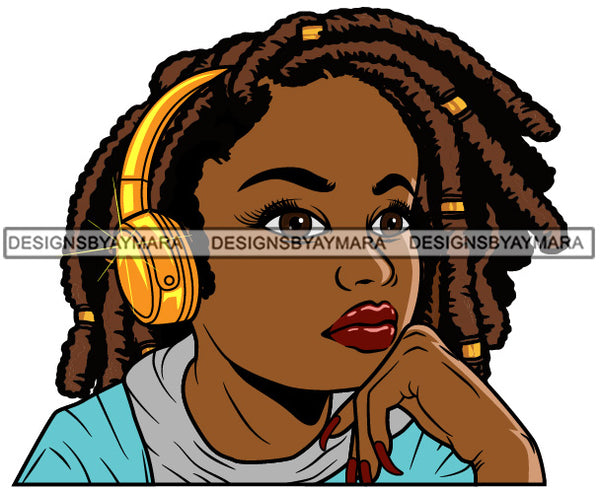 Lola Afro Cute Urban Hipster Girl Listening Music Earphone Big Eyes Boss Lady Nubian Queen Melanin Popping SVG Cutting Files For Silhouette Cricut and More