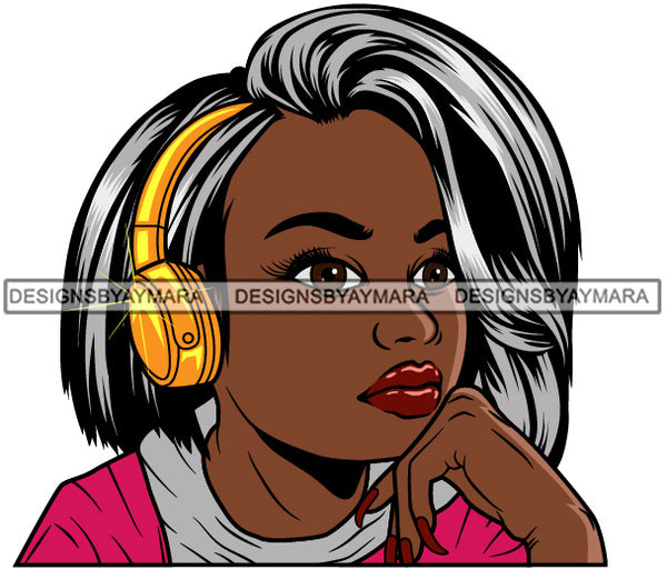 Lola Afro Cute Urban Hipster Girl Listening Music Earphone Big Eyes Boss Lady Nubian Queen Melanin Popping SVG Cutting Files For Silhouette Cricut and More