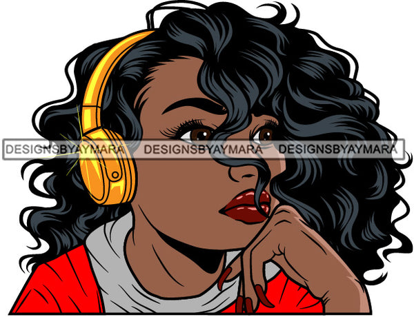 Lola Afro Cute Urban Hipster Girl Listening Music Earphone Big Eyes Boss Lady Nubian Queen Melanin Popping SVG Cutting Files For Silhouette Cricut and More