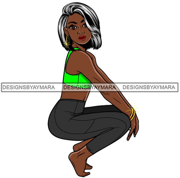 Lola Afro Sexy Sensual Squatting Position Fit Woman Urban Hipster Girl Big Eyes Boss Lady Nubian Queen Melanin Popping SVG Cutting Files For Silhouette Cricut and More