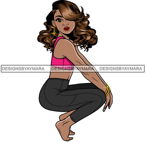 Lola Afro Sexy Sensual Squatting Position Fit Woman Urban Hipster Girl Big Eyes Boss Lady Nubian Queen Melanin Popping SVG Cutting Files For Silhouette Cricut and More