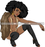 Afro Beautiful Lola Squatting Position Black Woman Nubian Queen Melanin Popping  SVG Cutting Files For Silhouette Cricut and More