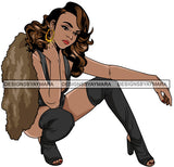 Afro Beautiful Lola Squatting Position Black Woman Nubian Queen Melanin Popping  SVG Cutting Files For Silhouette Cricut and More