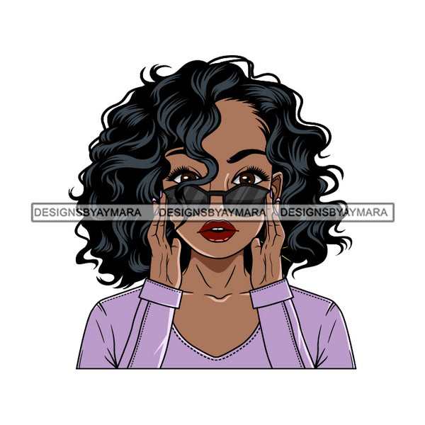 Bundle 5 Afro Beautiful Lola Holding Glasses Queen Boss Lady Black Woman Nubian Melanin Popping SVG Cutting Files For Silhouette Cricut and More