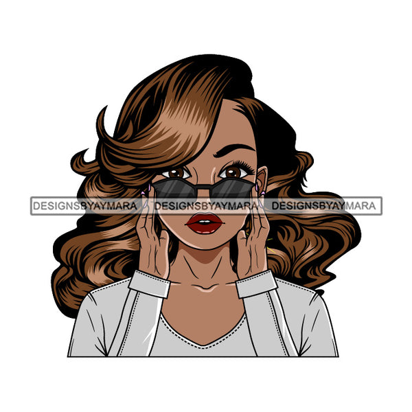 Bundle 5 Afro Beautiful Lola Holding Glasses Queen Boss Lady Black Woman Nubian Melanin Popping SVG Cutting Files For Silhouette Cricut and More