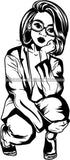 Afro Woman Wearing Glasses Style Squatting Position African American Female Attractive Casual Elegant SVG Vector Cutting Files For Cricut Silhouette More!