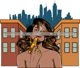 Afro Lola Badass Goddess Downtown City Building Background Hood Gun Gangster Bamboo Jewelry Wavy Hair Style Gun Powder Woman SVG Cutting Files For Silhouette Cricut