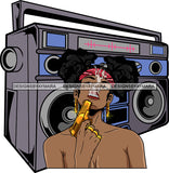 Afro Lola Badass Goddess Radio Stereo Background Gun Gangster Bamboo Jewelry Pigtails Hair Style Gun Powder Woman SVG Cutting Files For Silhouette Cricut