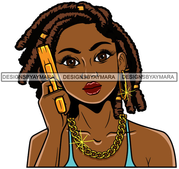 Afro Gangster Lola Caring Hand Gun Bad Ass Boss Lady Strong Woman Attitude Nubian Queen Melanin SVG Cutting Files For Silhouette Cricut and More