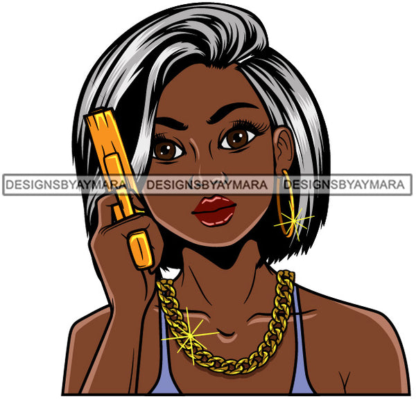 Afro Gangster Lola Caring Hand Gun Bad Ass Boss Lady Strong Woman Attitude Nubian Queen Melanin SVG Cutting Files For Silhouette Cricut and More