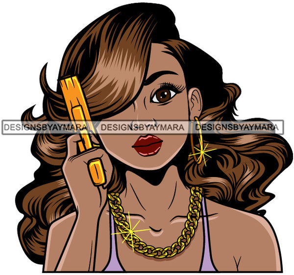 Afro Gangster Lola Caring Hand Gun Bad Ass Boss Lady Strong Woman Attitude Nubian Queen Melanin SVG Cutting Files For Silhouette Cricut and More