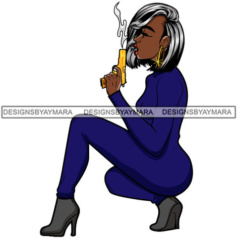 Afro Gangster Lola Caring Hand Gun Bad Ass Boss Lady Strong Woman Attitude Nubian Queen Melanin SVG Cutting Files For Silhouette Cricut and More