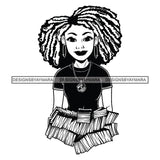 Afro Woman Holding Stacks Of Money Showing Off Melanin Necklace Afro Hairstyle B/W SVG JPG PNG Vector Clipart Cricut Silhouette Cut Cutting