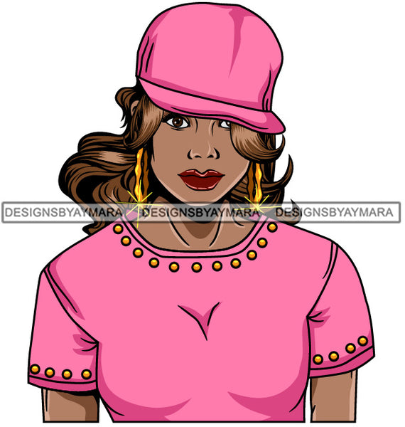 Afro Lola Gangster Woman Cap Bamboo Earrings Wavy Long Hair Style SVG Cutting Files For Silhouette  Cricut