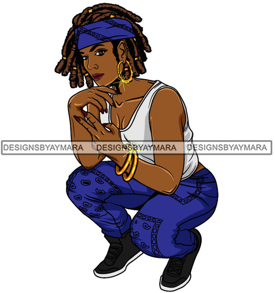 Afro Lola Goddess Urban Girl Pretty Woman Bandana Dreadlocks Hair Style  Bamboo Earrings Bracelets Squatting  SVG Cutting Files For Silhouette Cricut