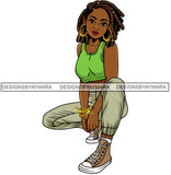 Afro Lola Goddess Urban Girl Pretty Woman Dreadlocks Hair Style  Bamboo Earrings Bracelets Squatting  SVG Cutting Files For Silhouette Cricut