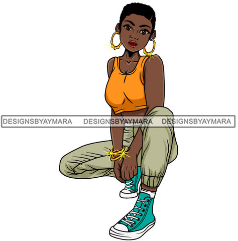 Copy of Afro Lola Goddess Urban Girl Pretty Woman Short Hair Style Bamboo Earrings Bracelets Squatting  SVG Cutting Files For Silhouette Cricut