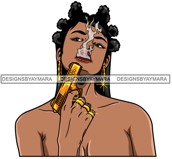 Afro Lola Badass Goddess Gun Gangster Bamboo Earrings Rings Banku Knots Hair Style Gun Powder Woman SVG Cutting Files For Silhouette Cricut