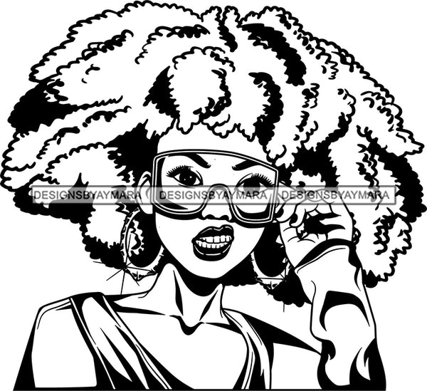 Black Goddess Lola Glamour Mad Hustle Queen Glasses Hoop Earrings Sexy  Portrait Fashion Woman Afro Hair Style B/W SVG Cutting Files For Silhouette  Cricut