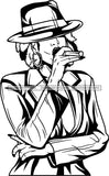 Black Goddess Lola Glamour Gangster Cigar Retro Hat Hoop Earrings Sexy Attractive Mysterious Fashion Woman Afro Hair Style B/W SVG Cutting Files For Silhouette  Cricut