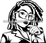 Black Goddess Lola Glamour Glasses Hoop Earrings Sexy Attractive Portrait Fashion Woman Dreadlocks Hair Style B/W SVG Cutting Files For Silhouette  Cricut