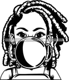 Black Lola Blowing Gum Hoop Earrings Portrait Woman Playful Casual Dreadlocks Hair Style B/W SVG Cutting Files For Silhouette  Cricut