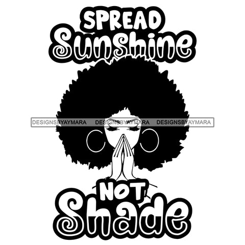 Afro Woman Praying Big Puffy Afro Life Quote B/W SVG JPG PNG Layered Cutting Files For Silhouette Cricut and More