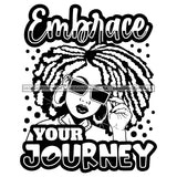 Afro Black Woman Portrait Life Quote Sunglasses Afro Hairstyle B/W SVG JPG PNG Vector Designs Cutting Files For Circuit Silhouette