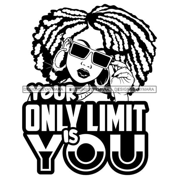 Afro Black Woman Portrait Life Quote Sunglasses Afro Hairstyle B/W SVG JPG PNG Vector Designs Cutting Files For Circuit Silhouette