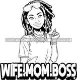 Afro Lola Hustle Boss Lady Wife Mom Black Woman Life Quotes Hoop Earrings B/W Dreadlocks Hair Style SVG Cutting Files For Silhouette  Cricut