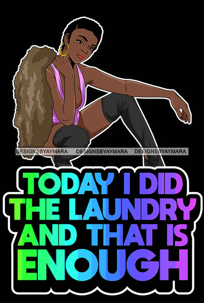 Lola Flow Black Woman Did Laundry Short Hair Style Sexy Posing Modeling Fur Coat Attractive Hoop Earrings  High Heels SVG Clipart Vector Cutting Files