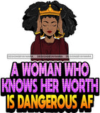 Afro Lola Queen Knows Her Worth Lady Holding Crown Life Quotes  SVG Cutting Files For Silhouette Cricut