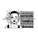 Afro Black Woman Portrait Life Quote Flowers Background Short Hairstyle B/W SVG JPG PNG Vector Designs Cutting Files For Circuit Silhouette