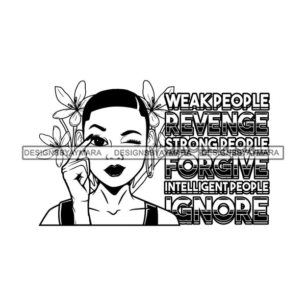 Afro Black Woman Portrait Life Quote Flowers Background Short Hairstyle B/W SVG JPG PNG Vector Designs Cutting Files For Circuit Silhouette