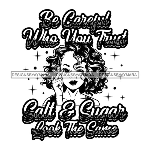 Afro Black Woman Portrait Trust Quote Neck Length Wavy Hairstyle B/W SVG JPG PNG Vector Designs Cutting Files For Circuit Silhouette